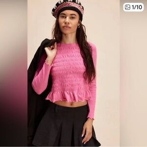 NWT FP We The Free Sylvie Long Sleeve Ruffled Top | Pink Floral | S